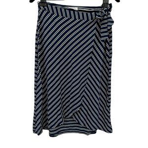 Adrienne Vittadini Women's Striped Wrap Skirt Navy/White Jersey Knit Medium